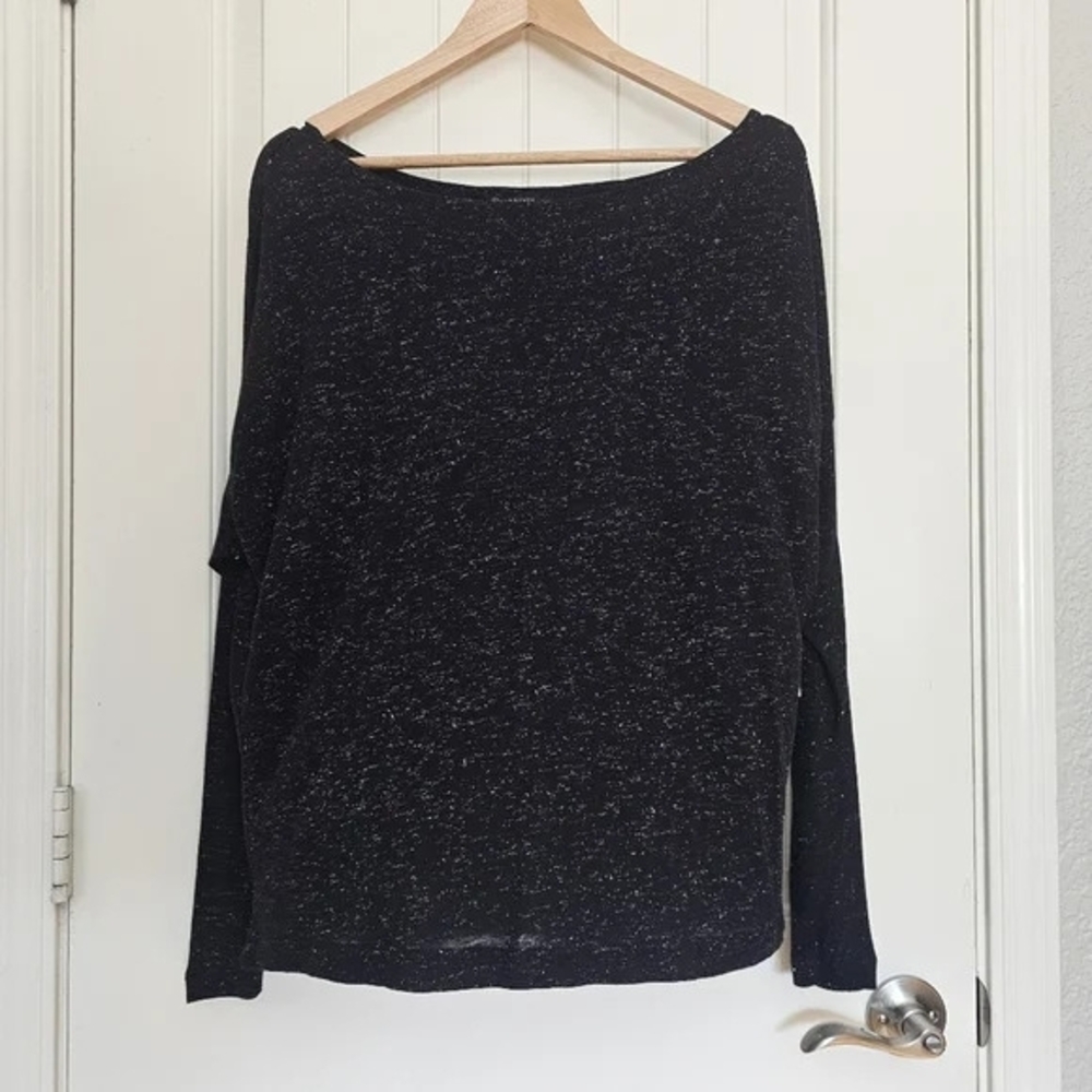 AllSaints Rita Shimmer Long Sleeve Tee in Black Size Small